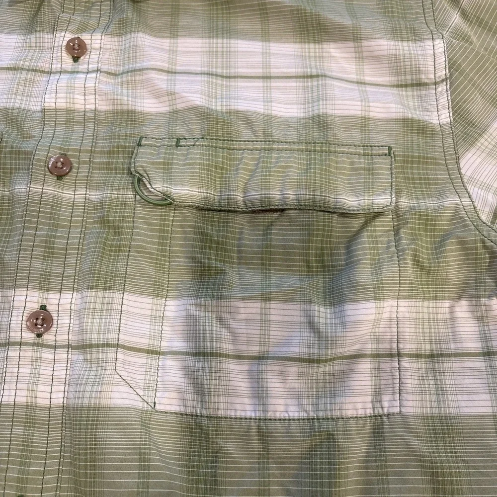 The North Face VaporWick Short Sleeve Button Shirt Mens XL‎ Green White Vented
